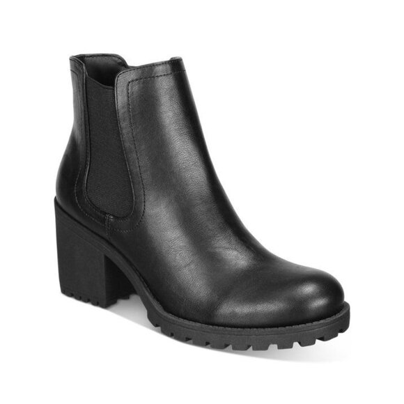 Sun Stone Shoes - Sun Stone Womens Black Round Toe Block Heel Zip-up Booties